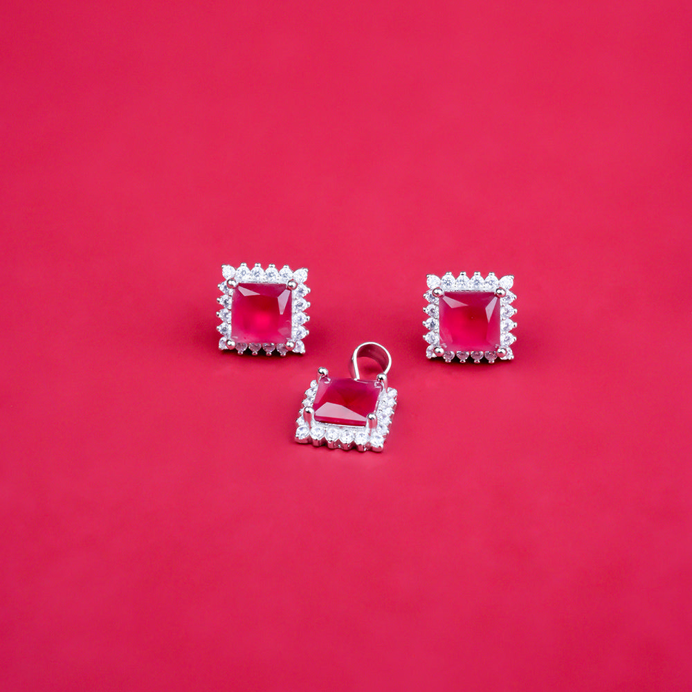 Fancy Square Shape Red Stone Pendant Butty